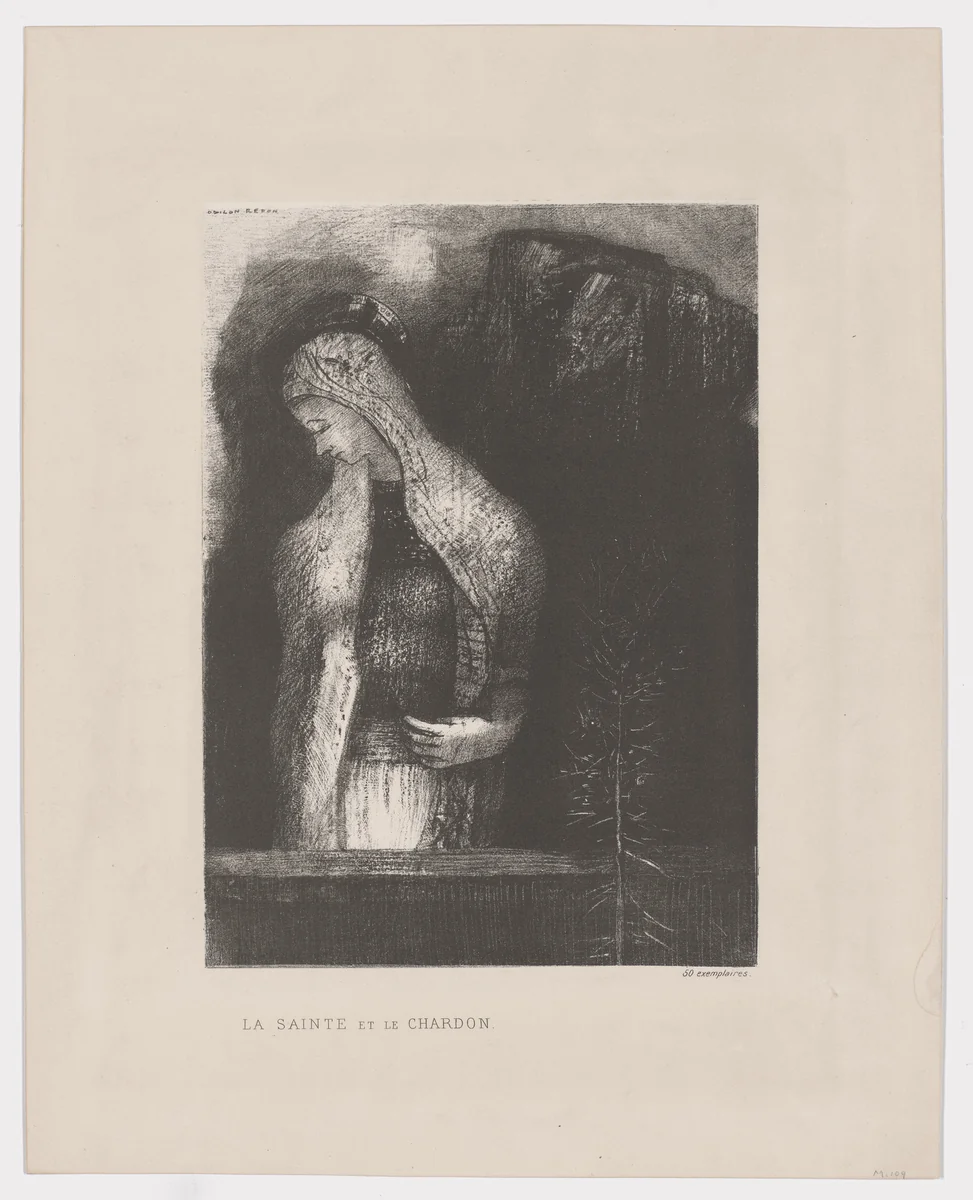 Female Saint and Thistle (La Sainte et chardon) by Odilon Redon, print, 1891