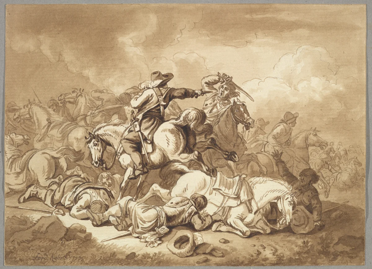 A Battle Scene by Ferdinand Kobell, drawing, 1783