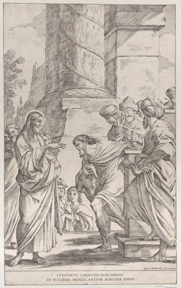 The Calling of Saint Matthew, plate 1 from "Bononiensium Pictorum Celebrioris..." by Giuseppe Maria Mitelli, print, 1678