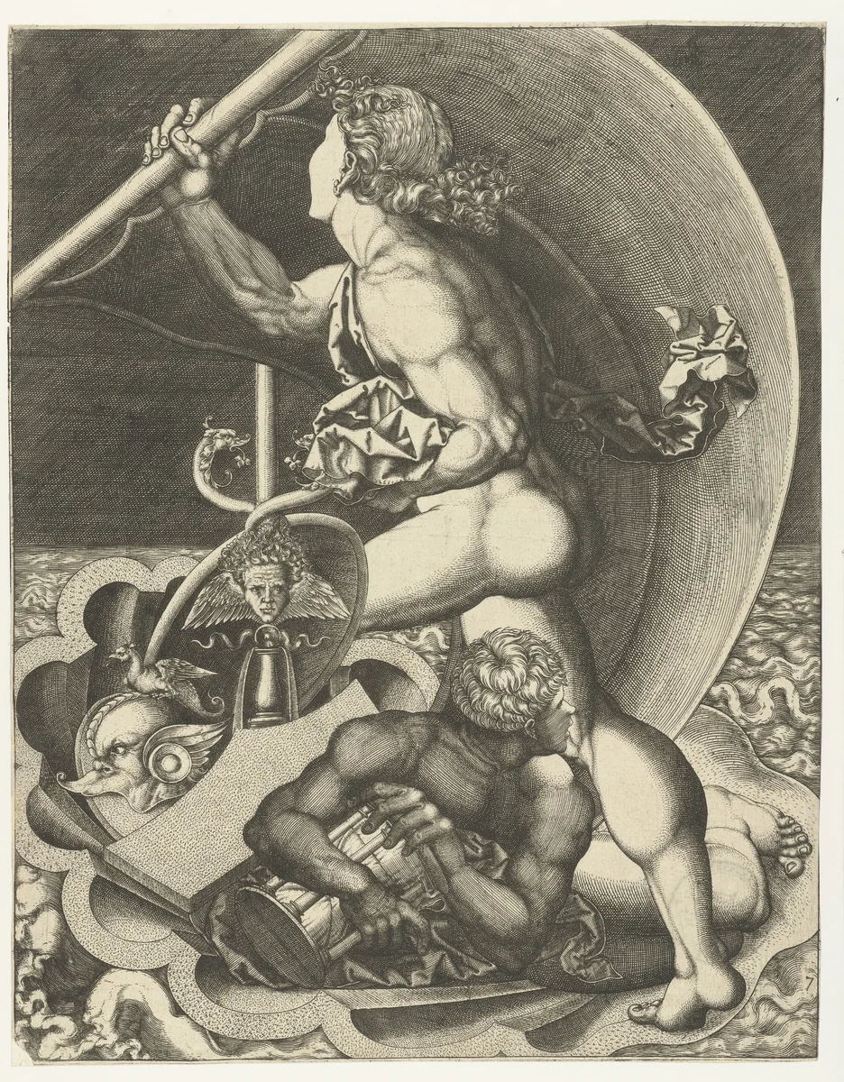 Allegorie van Tijd en Fortuin by Monogrammist AC, print, 1520-1562
