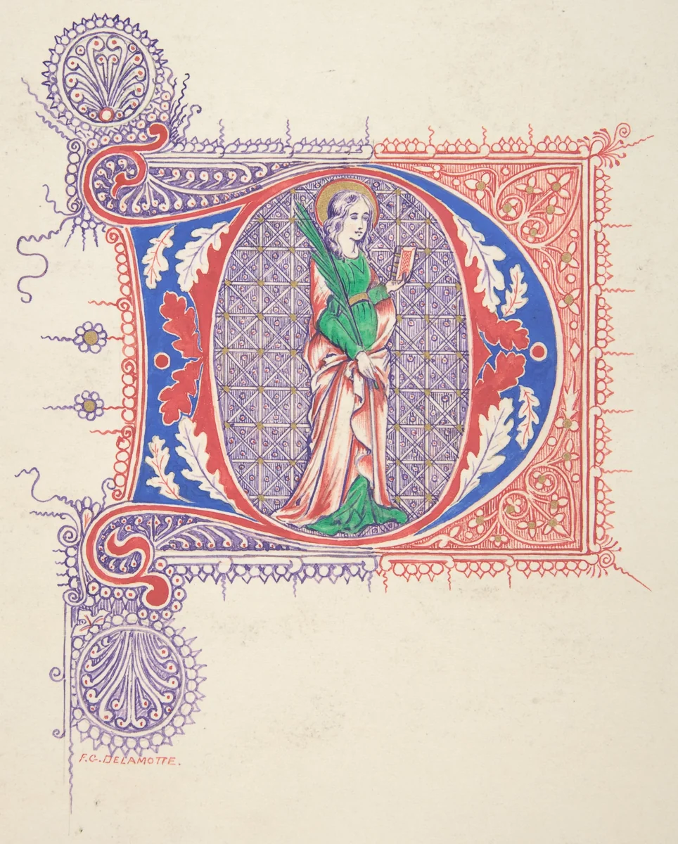 Illuminated Initial "D" by Freeman Gage Delamotte, drawing, 1830-1862