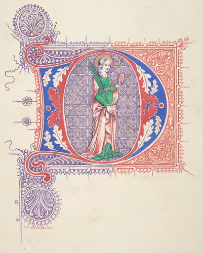 Illuminated Initial "D" by Freeman Gage Delamotte, drawing, 1830-1862
