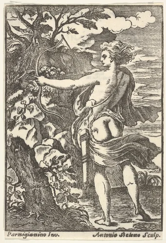 Callisto hunting with drawn bow, after Parmigianino) by Antonio Belemo, print, 1720-1740