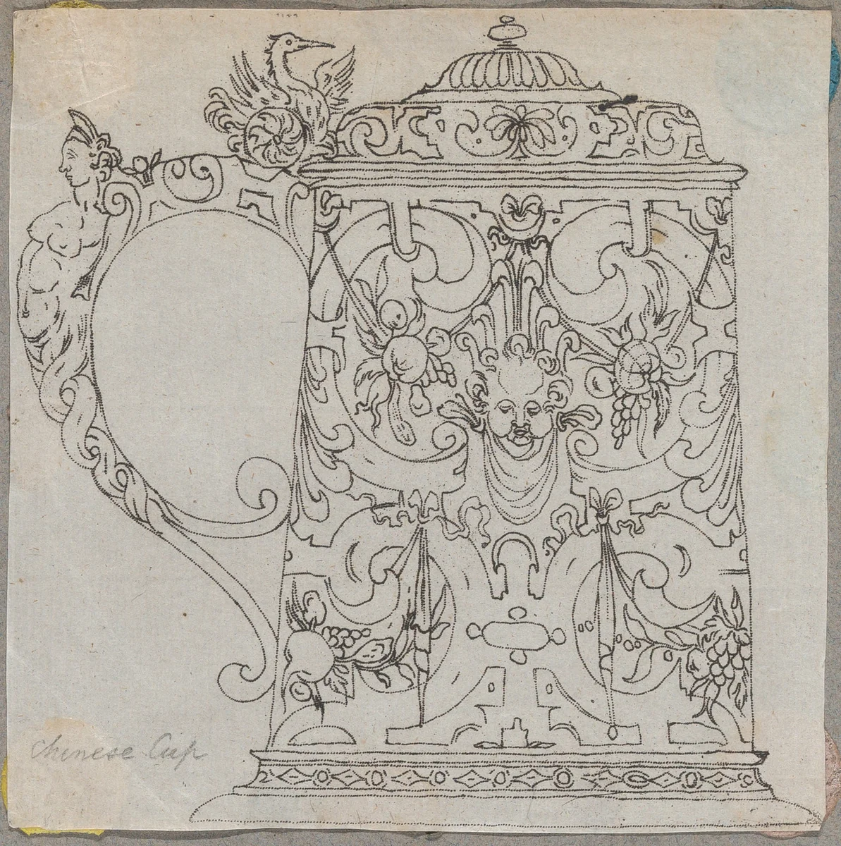 Covered Tankard with 16th century ornament by Paul Flindt, print, 1500-1600