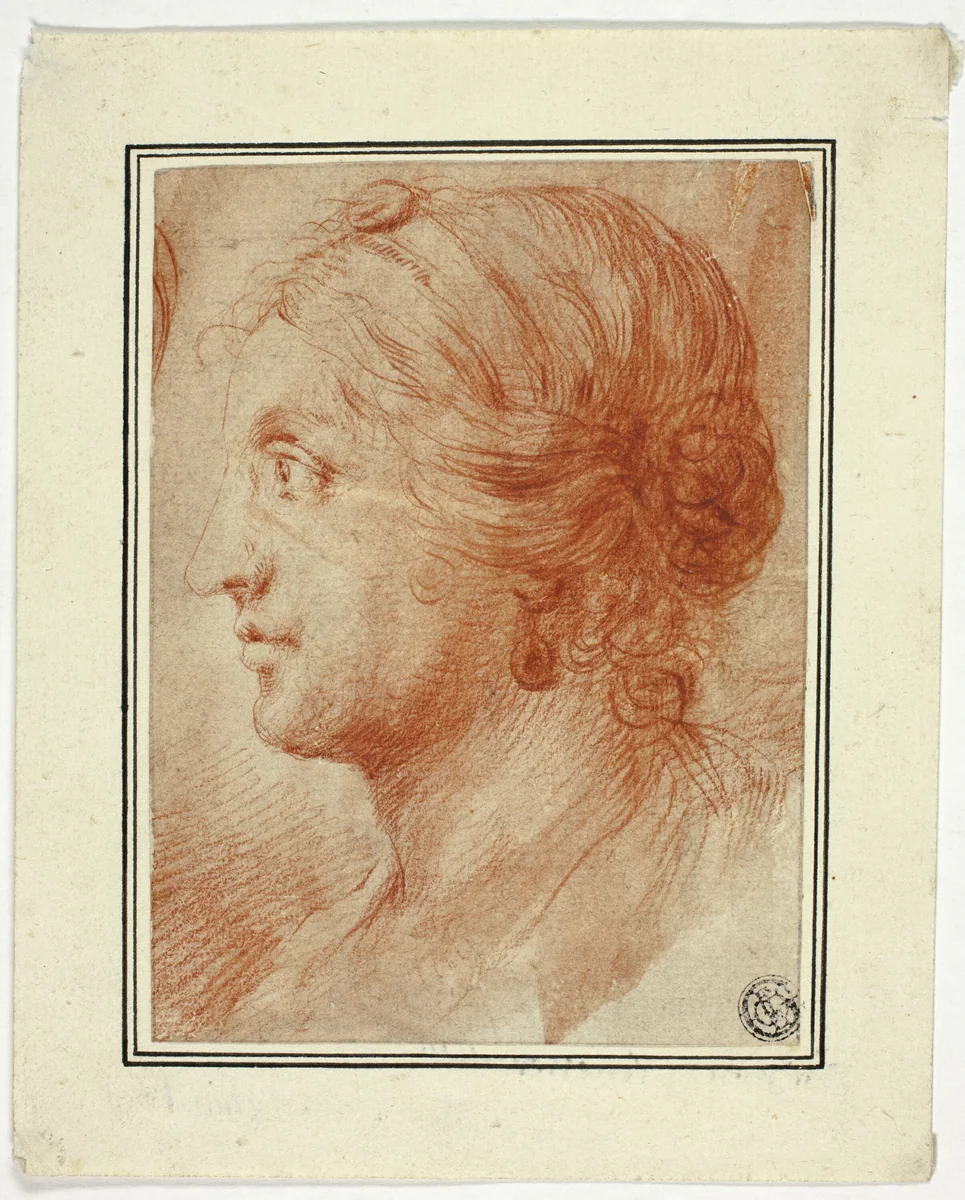 Bust of Woman in Profile to Left by Godfrey Kneller, drawing, 1725-1735