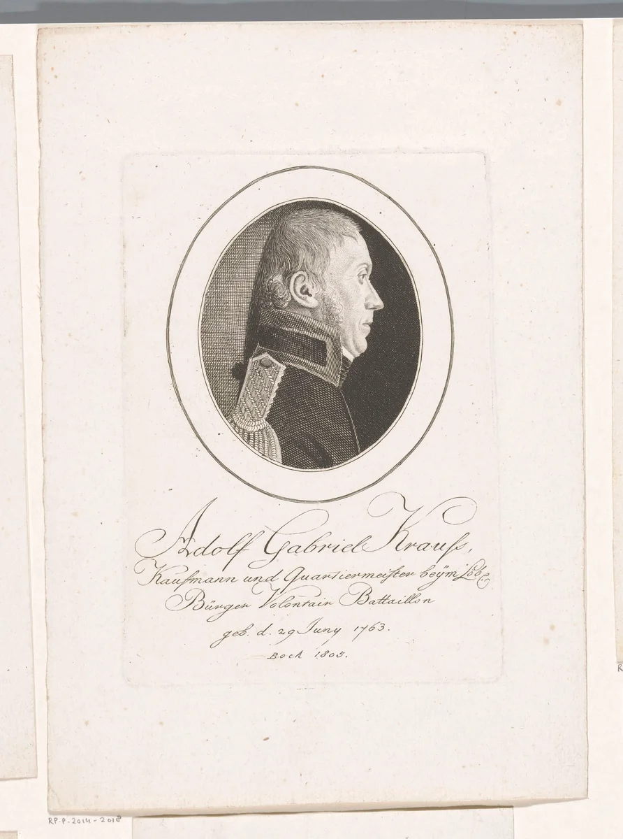 Portret van Adolf Gabriel Krauss by Christoph Wilhelm Bock, print, 1805
