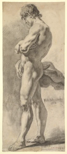 Standing Male Nude by Franz August Myldorfer, drawing, 1754