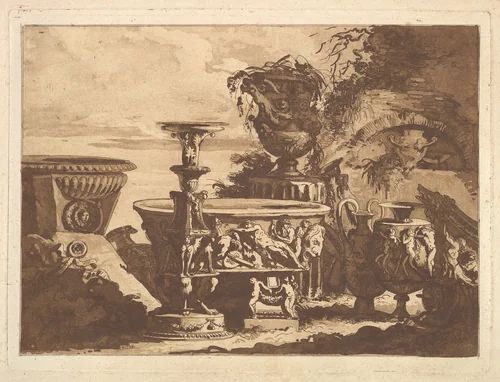 Composition with the Medici Vase, from Recueil de Compositions par Lagrenée Le Jeune (Collection of Compositions by Lagrenée the Younger) by Jean Jacques Lagrenée, print, 1782