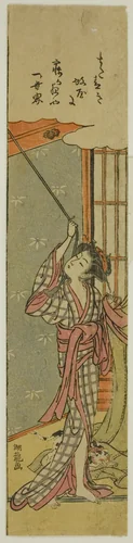Young Woman Hanging a Mosquito Net by Isoda Koryusai, print, 1770-1780