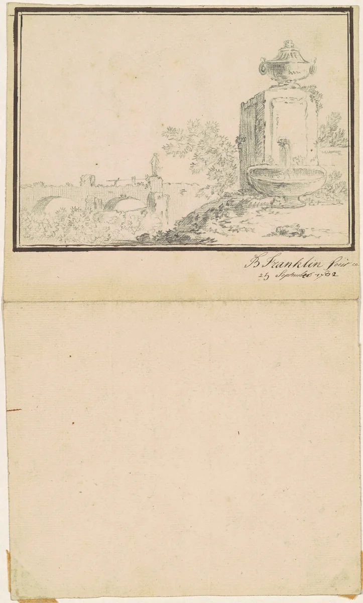 Landscape with a Fountain by Benjamin Franklin Bache, drawing, 1777-1787