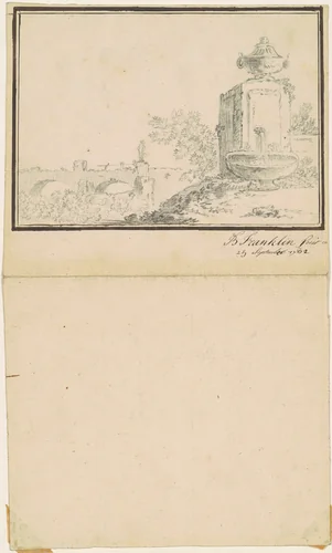 Landscape with a Fountain by Benjamin Franklin Bache, drawing, 1777-1787