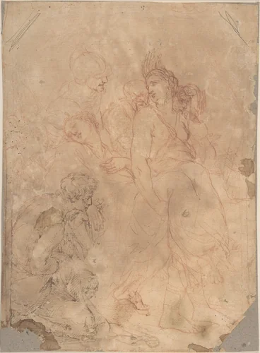 Figures Carrying a Fainting (or Dead) Woman by anonymous, drawing, 1600-1700