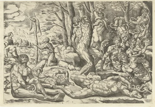 De aanbidding van de koperen slang by Unknown, print, 1514-1592