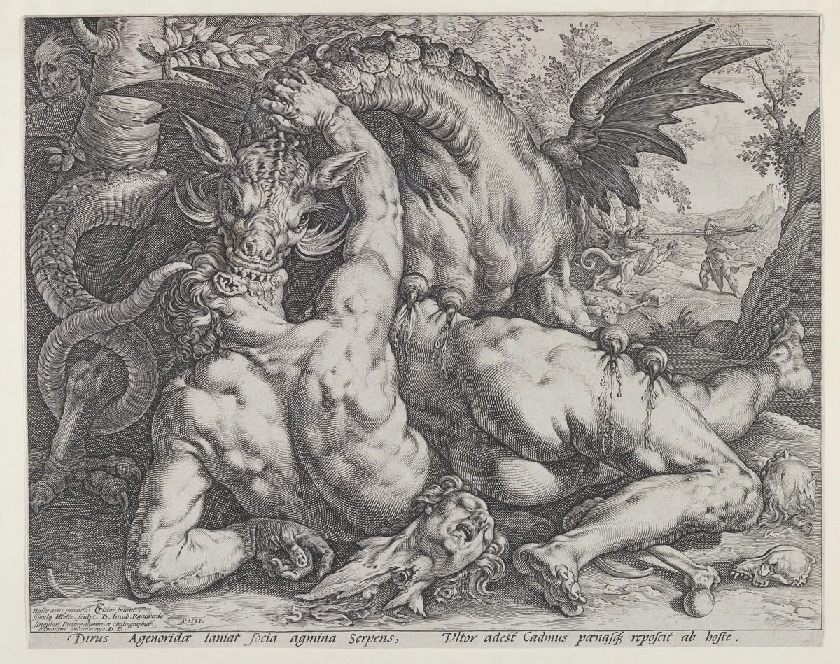The Dragon Devouring the Companions of Cadmus by Hendrick Goltzius, print, 1588