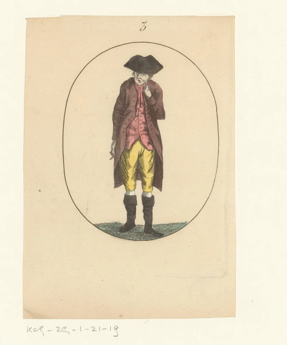 Denkende man met steek by anonymous, print, 1750-1849