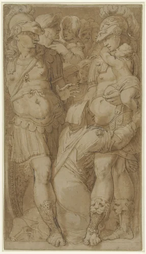 Alexander begenadigt de familie van Darius by Unknown, drawing, 1537-1620