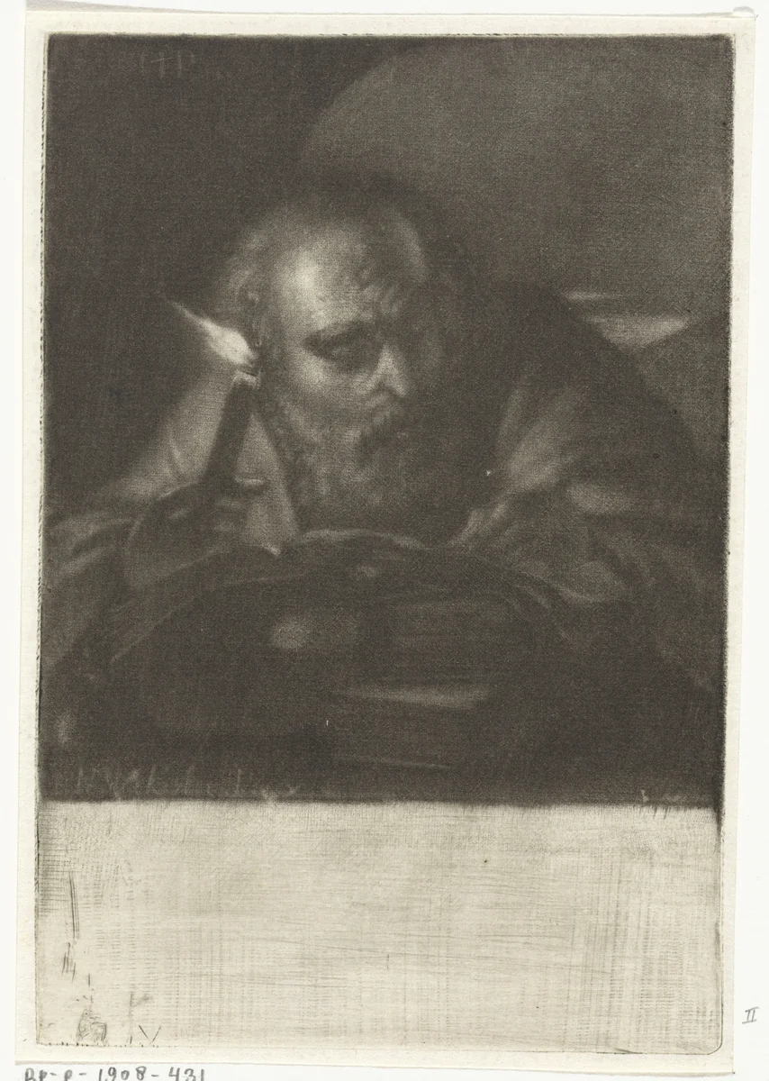 Lezende oude man bij kaarslicht by Hendrik Pothoven, print, 1735-1795