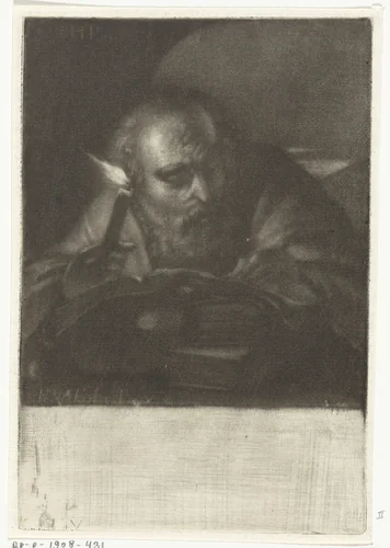 Lezende oude man bij kaarslicht by Hendrik Pothoven, print, 1735-1795