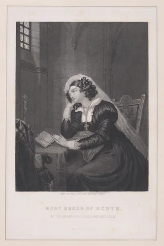 Mary Queen of Scots, on the evening preceding her execution (from "The Eclectic Magazine," volume 48, frontispiece) by John Sartain, print, 1859