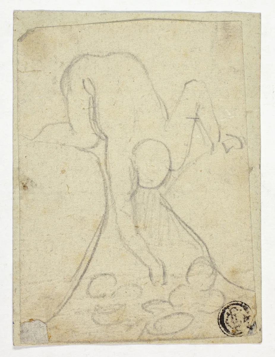 Nude Figure Reaching Down Between Rocks by William Blake, drawing, 1795-1805