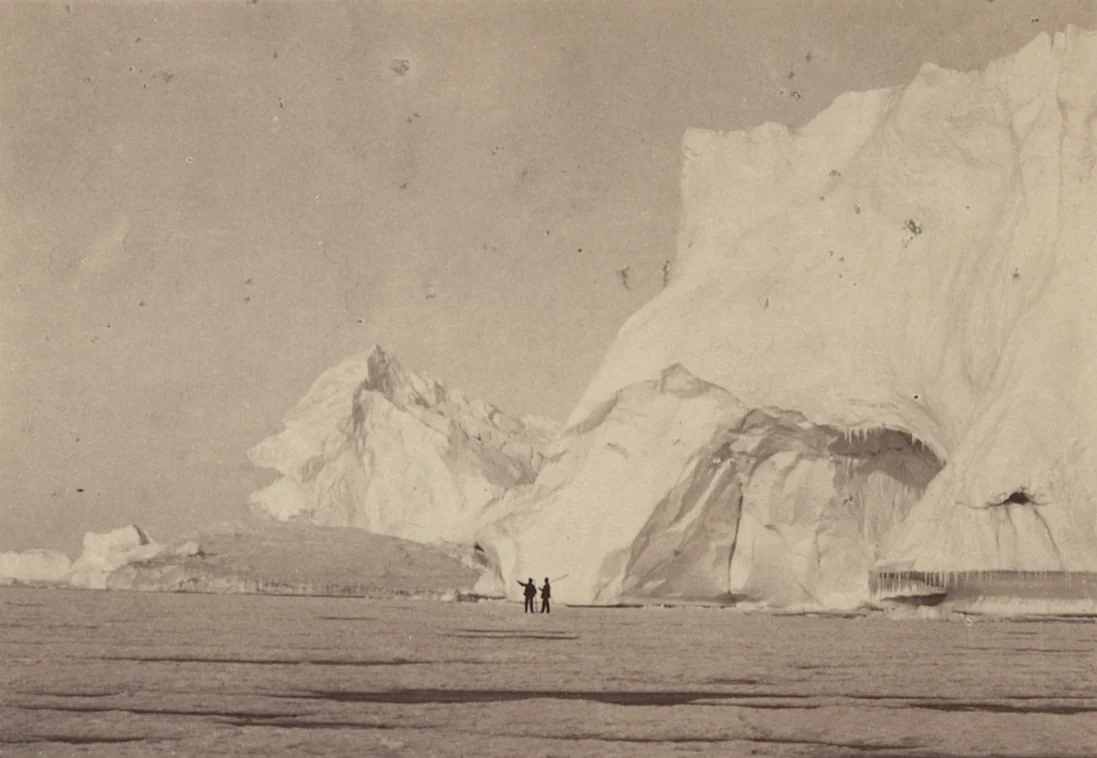 "The middle pack of Melville Bay, with a group of stranded bergs" by George P. Critcherson, John L. Dunmore, William Bradford, photograph, 1869