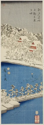 Shinobazu Pond at Ueno (Ueno Shinobazu no ike), from the series "Famous Places in Edo (Edo meisho)" by Utagawa Hiroshige (歌川広重), print, 1852