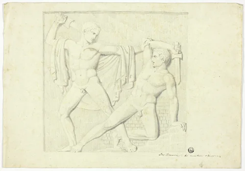 Classical Relief with Two Fighting Male Nudes by Joseph Bonomi, drawing, 1759-1878