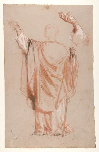 Study for Saint Remi (middle register); verso: Study for Remi's Raised Arm (studies for wall paintings in the Chapel of Saint Remi, Sainte-Clotilde, Paris, 1858) by Isidore Pils, drawing, 1820-1875