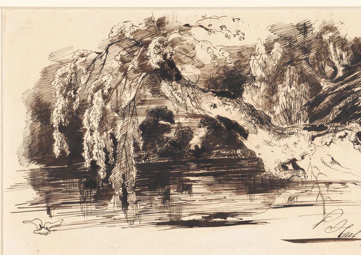 Landschap by Paul Huet, drawing, 1832