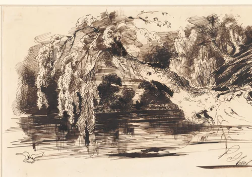 Landschap by Paul Huet, drawing, 1832