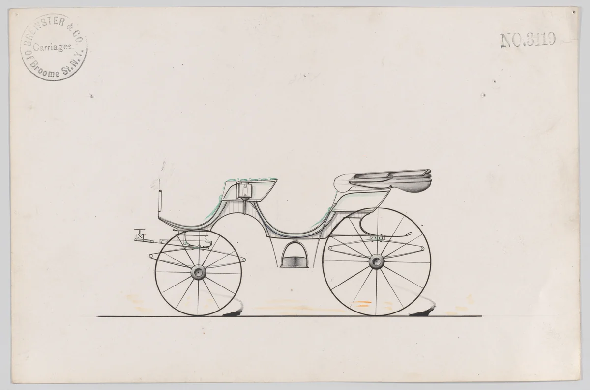 Design for Cabriolet Phaeton, no. 3119a by Brewster & Co., drawing, 1875