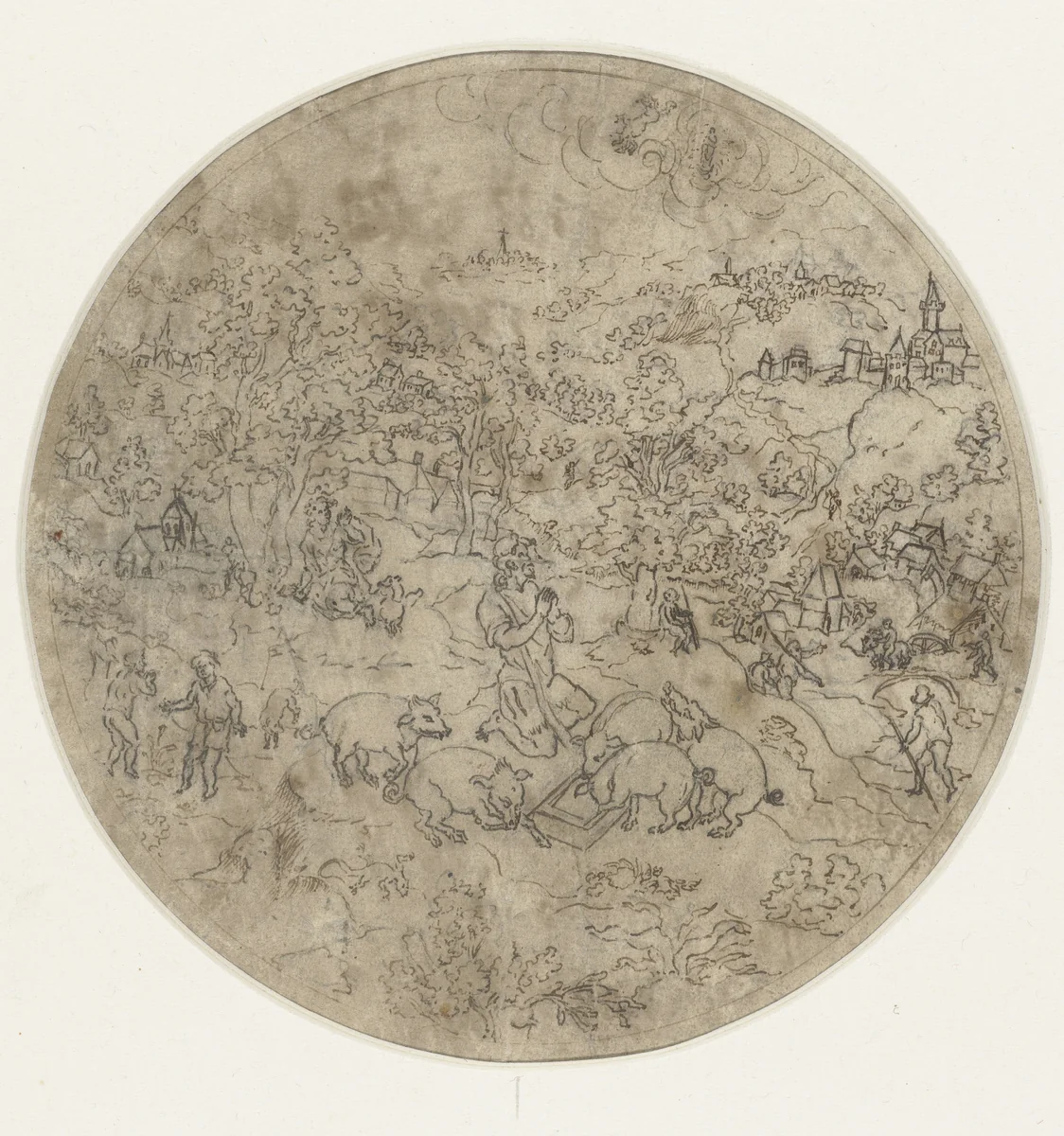 Verloren Zoon als veehoeder by Jonas Silber, drawing, 1572-1589