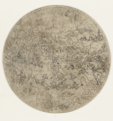 Verloren Zoon als veehoeder by Jonas Silber, drawing, 1572-1589