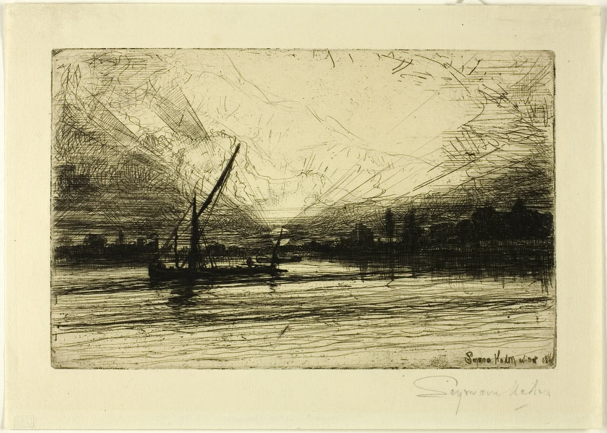 Sunset on the Thames by Francis Seymour-Haden, print, 1860-1870