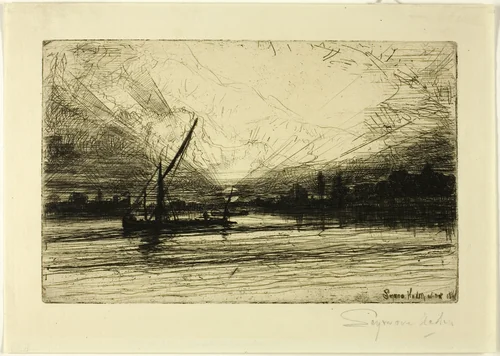 Sunset on the Thames by Francis Seymour-Haden, print, 1860-1870