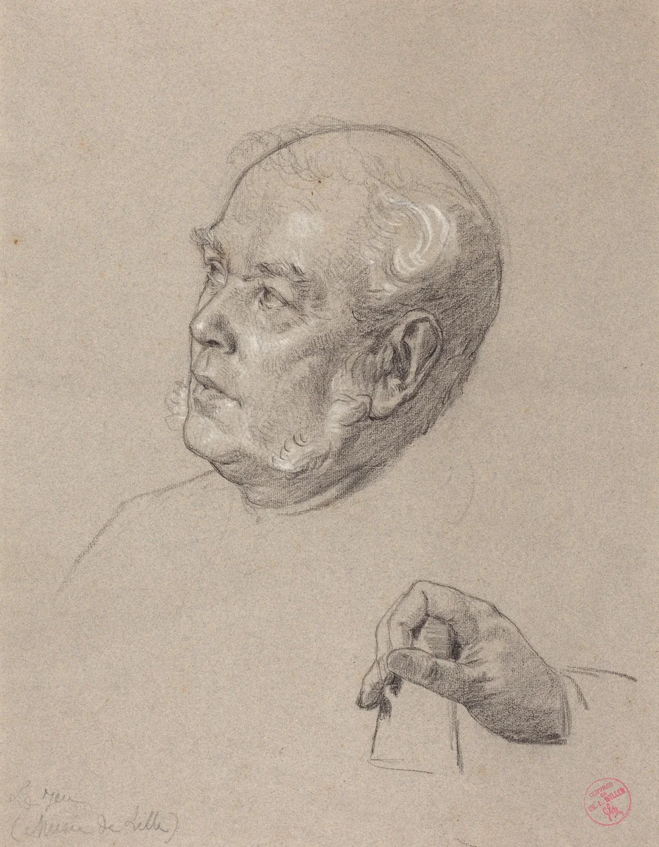 Head and Hand of a Man Throwing Dice by Charles-Louis-Lucien Müller, drawing, 1860