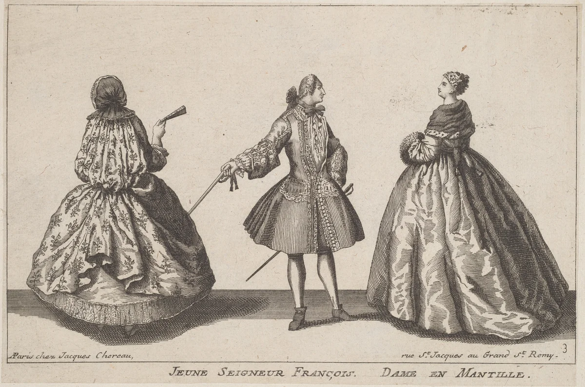 Jeune Seigneur François/Dame en Mantille by Jacques Chéreau, print, 1720