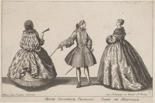 Jeune Seigneur François/Dame en Mantille by Jacques Chéreau, print, 1720