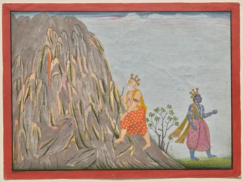 King Muchukunda Enters the Realm of Mount Gandhamadana to Attain Salvation, from the “Fifth Basohli Bhagavata Purana” by Fattu, painting, 1769
