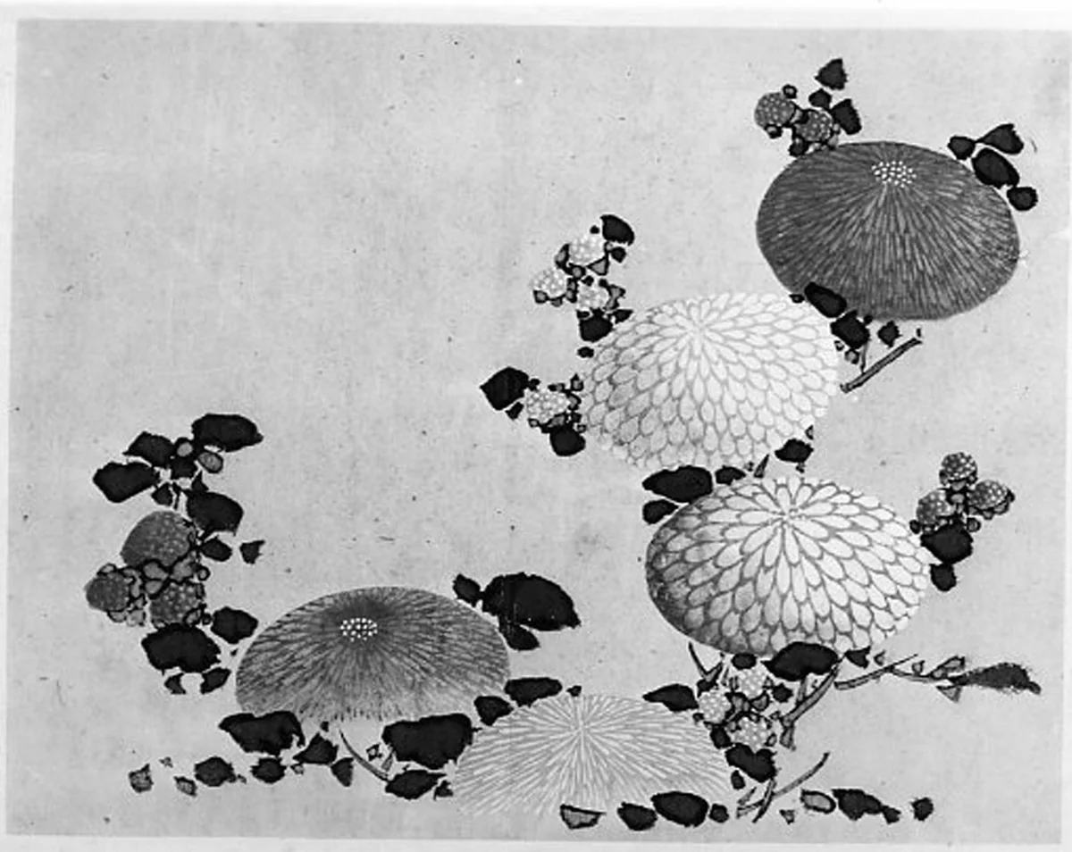 Chrysanthemums by Hokusai School, painting, 1800-1868
