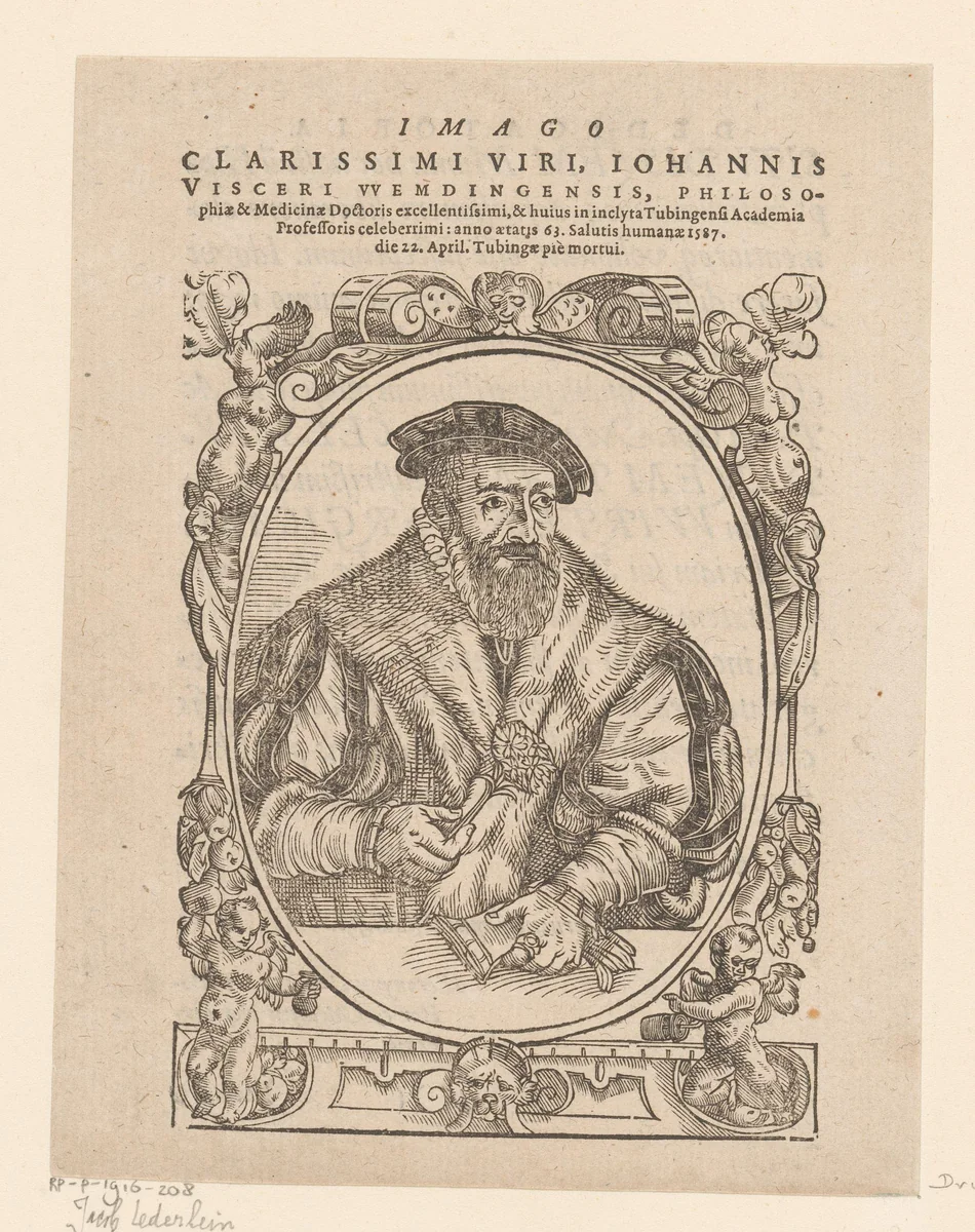 Portret van Johannes Vischer by Jakob Lederlein, print, 1596