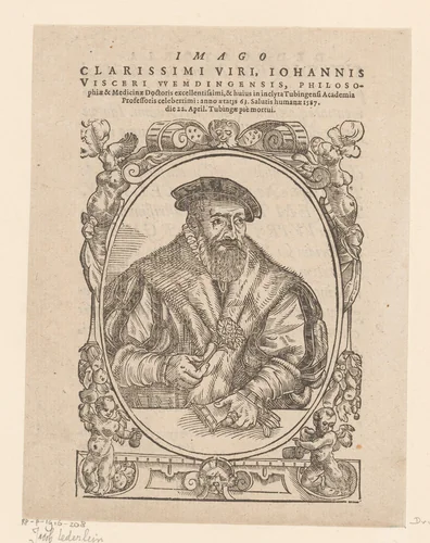 Portret van Johannes Vischer by Jakob Lederlein, print, 1596