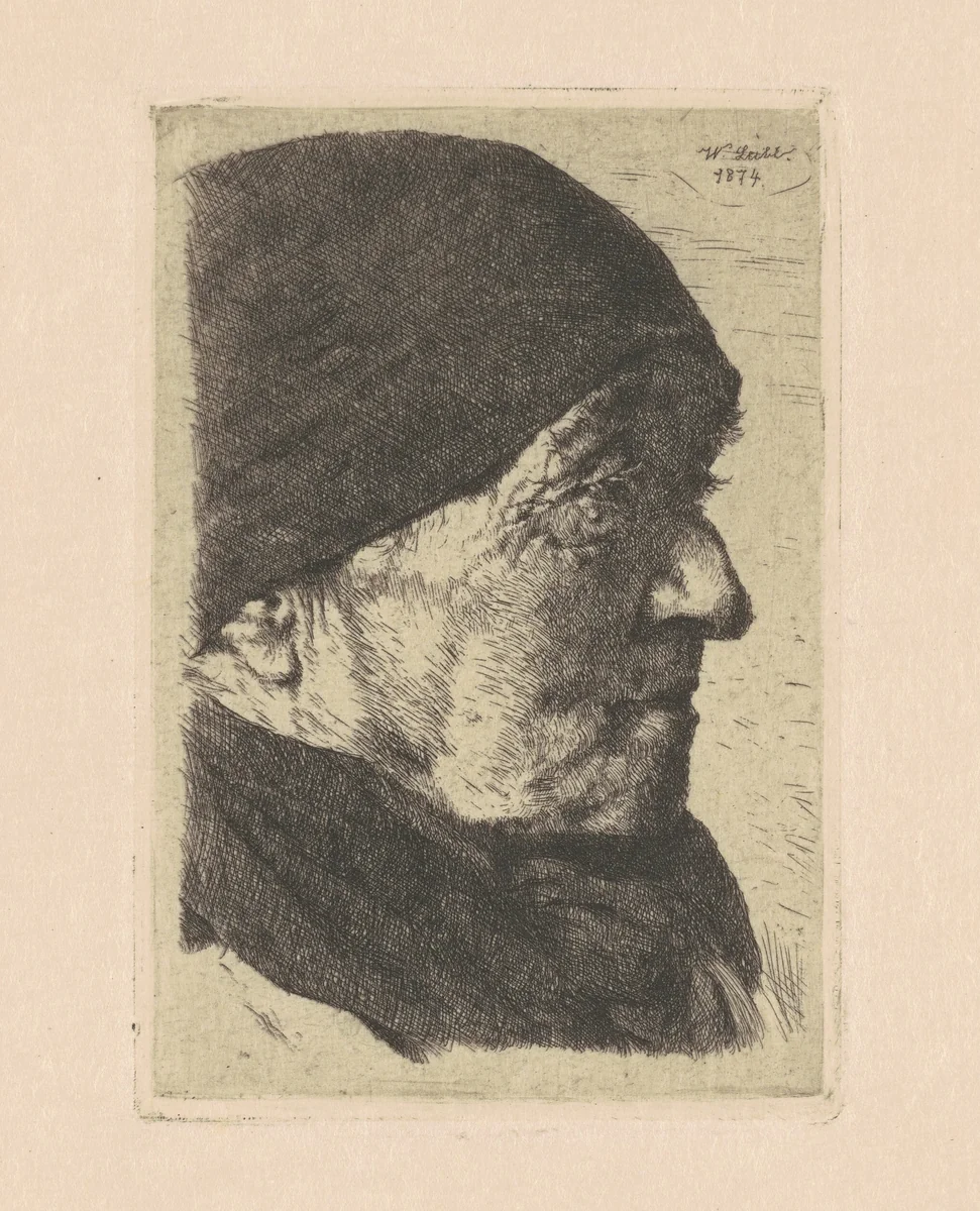 Portrait of an Old Peasant Woman, in Profile to the Right by Wilhelm Leibl, print, 1874