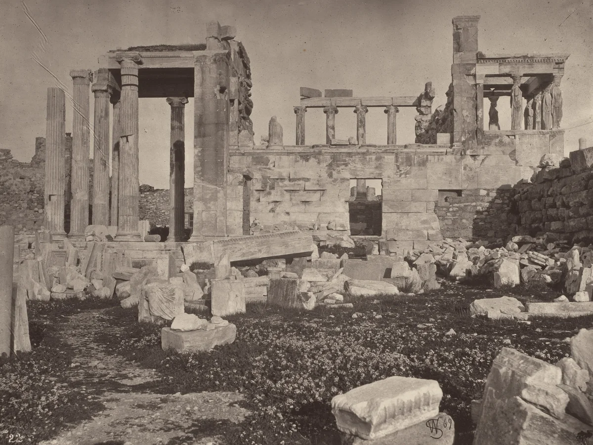 Western Flank of the Erectheum by William James Stillman, photograph, 1869