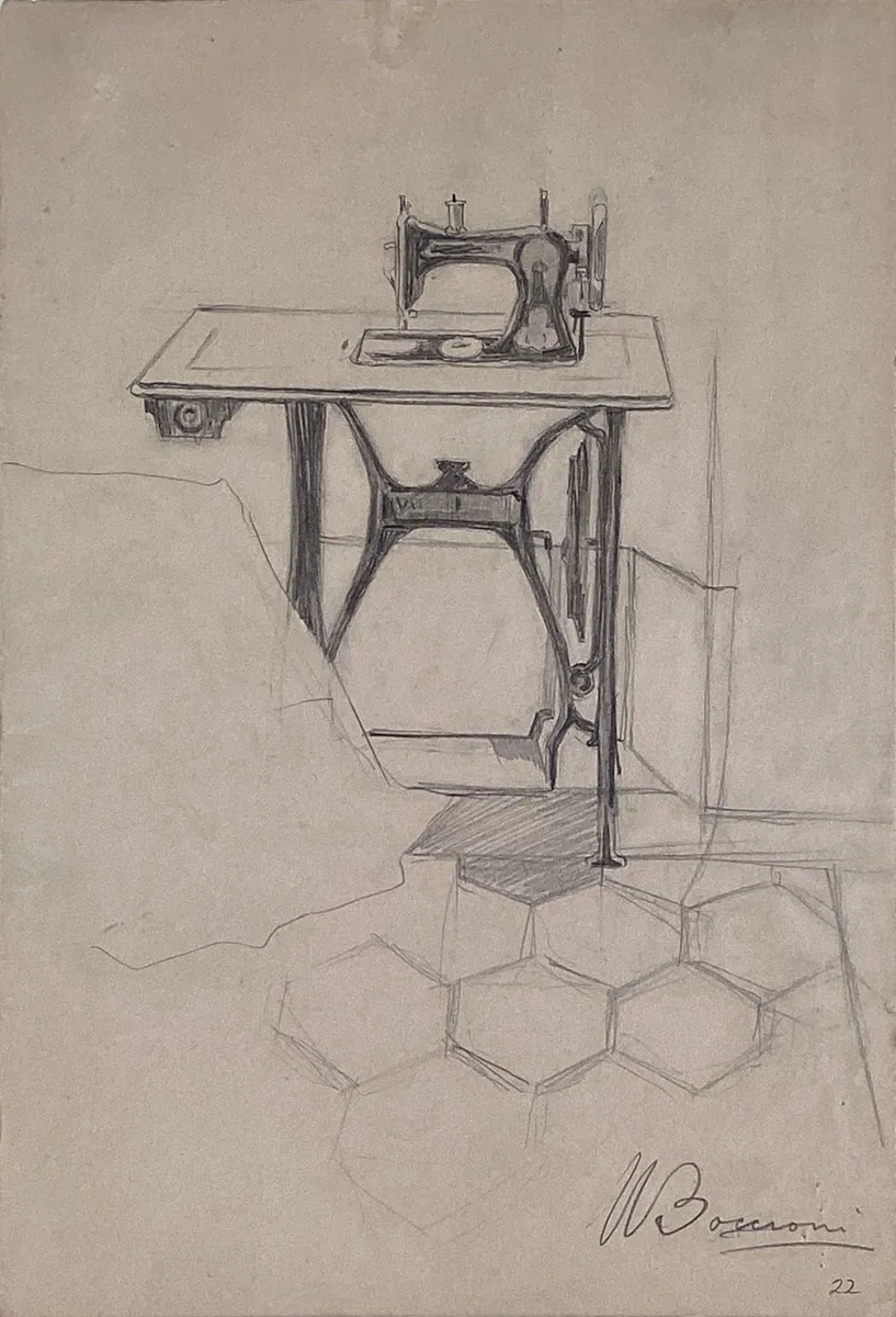 Study for "The Story of a Seamstress": Sewing Machine by Umberto Boccioni, drawing, 1908