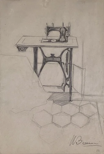 Study for "The Story of a Seamstress": Sewing Machine by Umberto Boccioni, drawing, 1908
