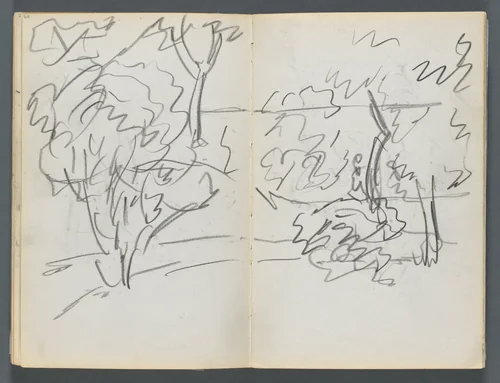 Sketchbook, The Dells, N° 127, page 068 & 69: Landscape by Maurice Prendergast, book, 1919-1921