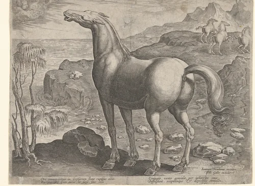 Zephyros bevrucht een merrie by Unknown, print, 1583-1587