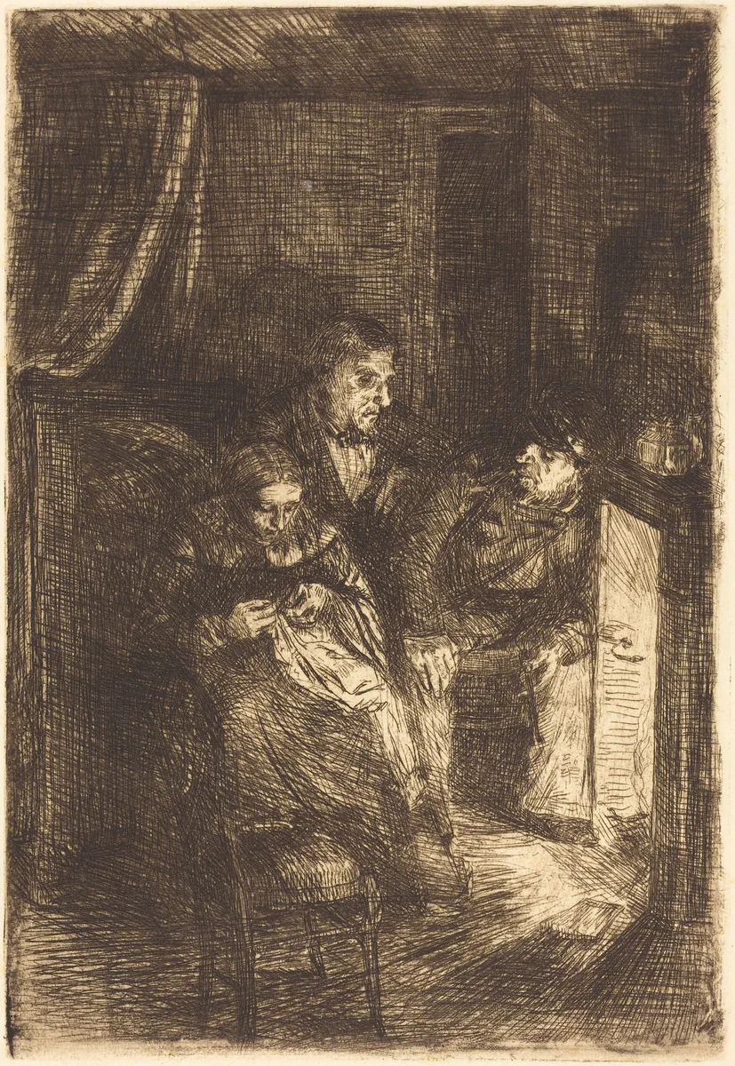 The Hearth (Le foyer) by Alphonse Legros, print, 1837-1911