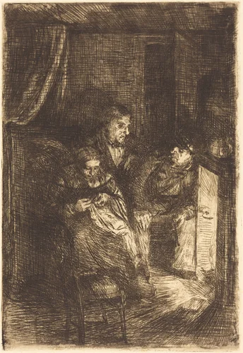 The Hearth (Le foyer) by Alphonse Legros, print, 1837-1911